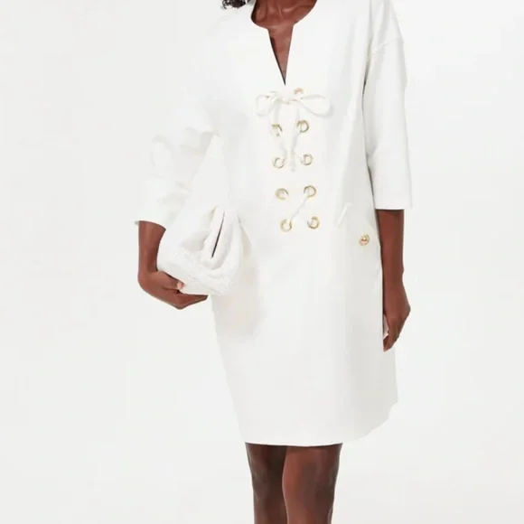 tuckernuck white dress Tuckernuck White Feather Ellie Cuff Mock Neck